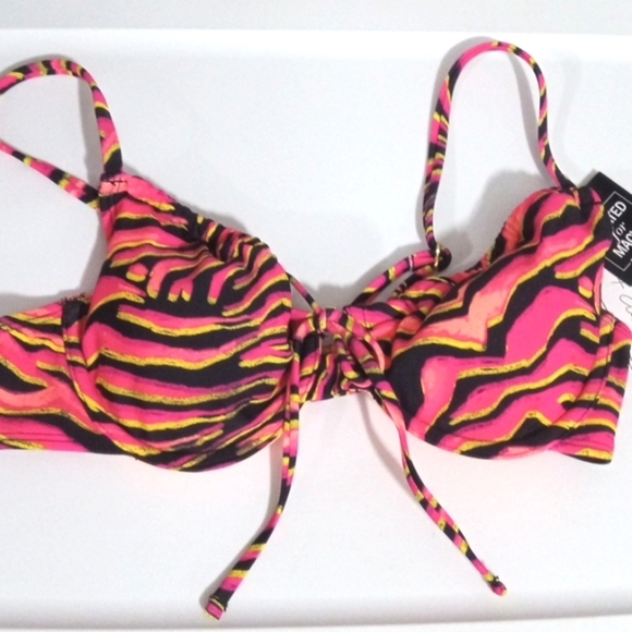 SALT + COVE PINK ZEBRA MAIN EVENT UNDERWIRE SRALETTE SWIM TOP SIZE SMALL NWT - Picture 3 of 5